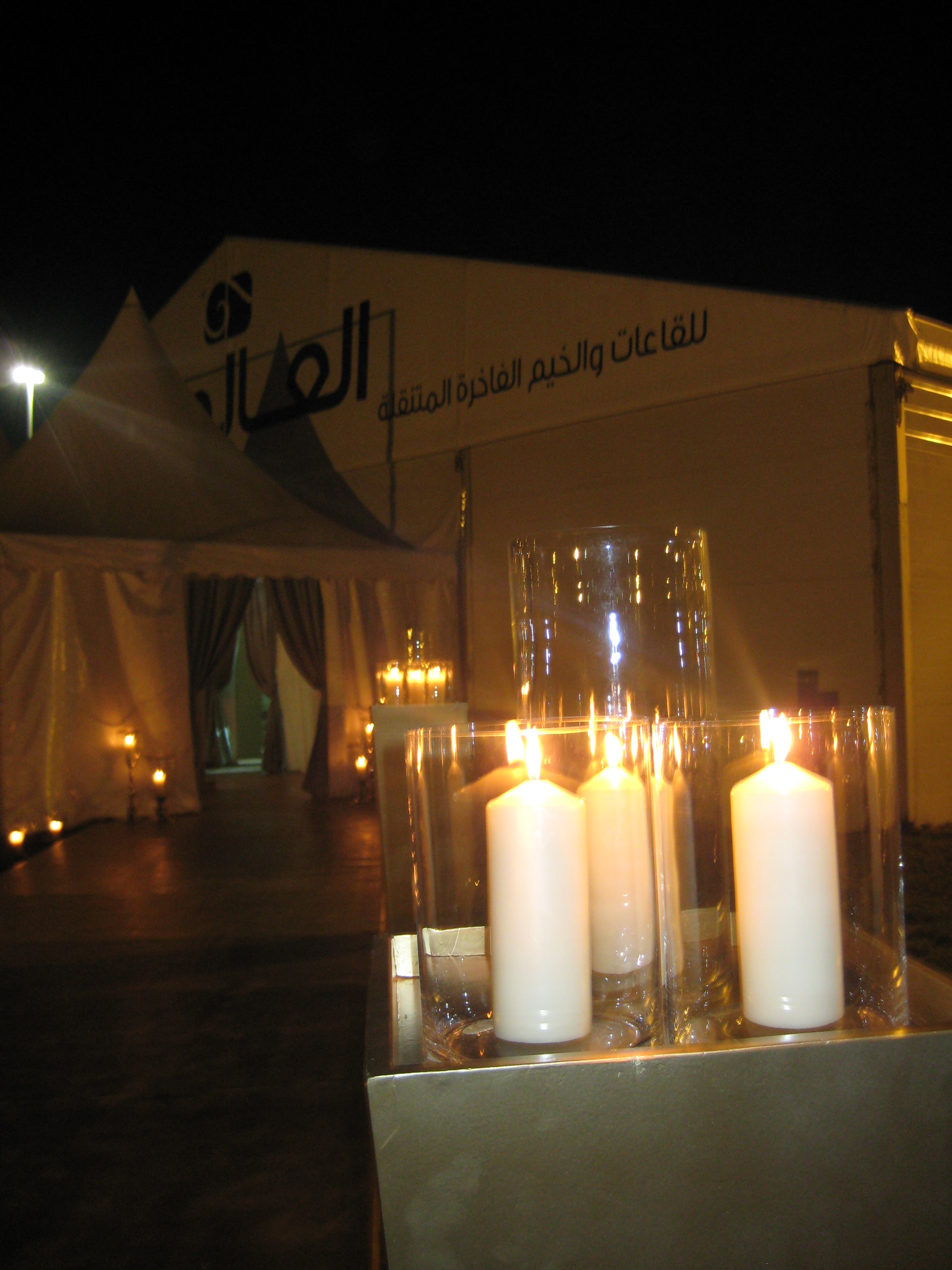 candles infront of tent